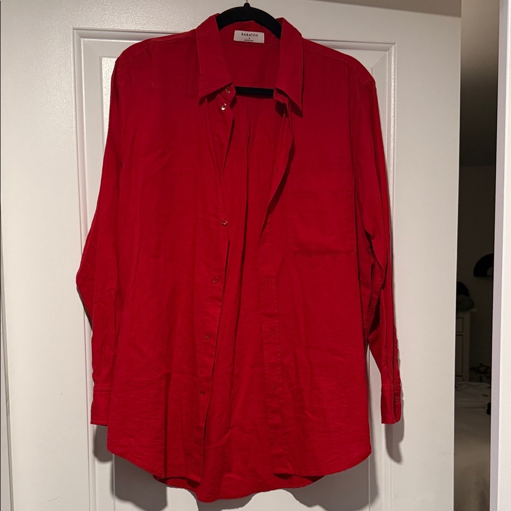 Aritzia Red Long-Sleeve Button-Down Shirt - Picture 1 of 3